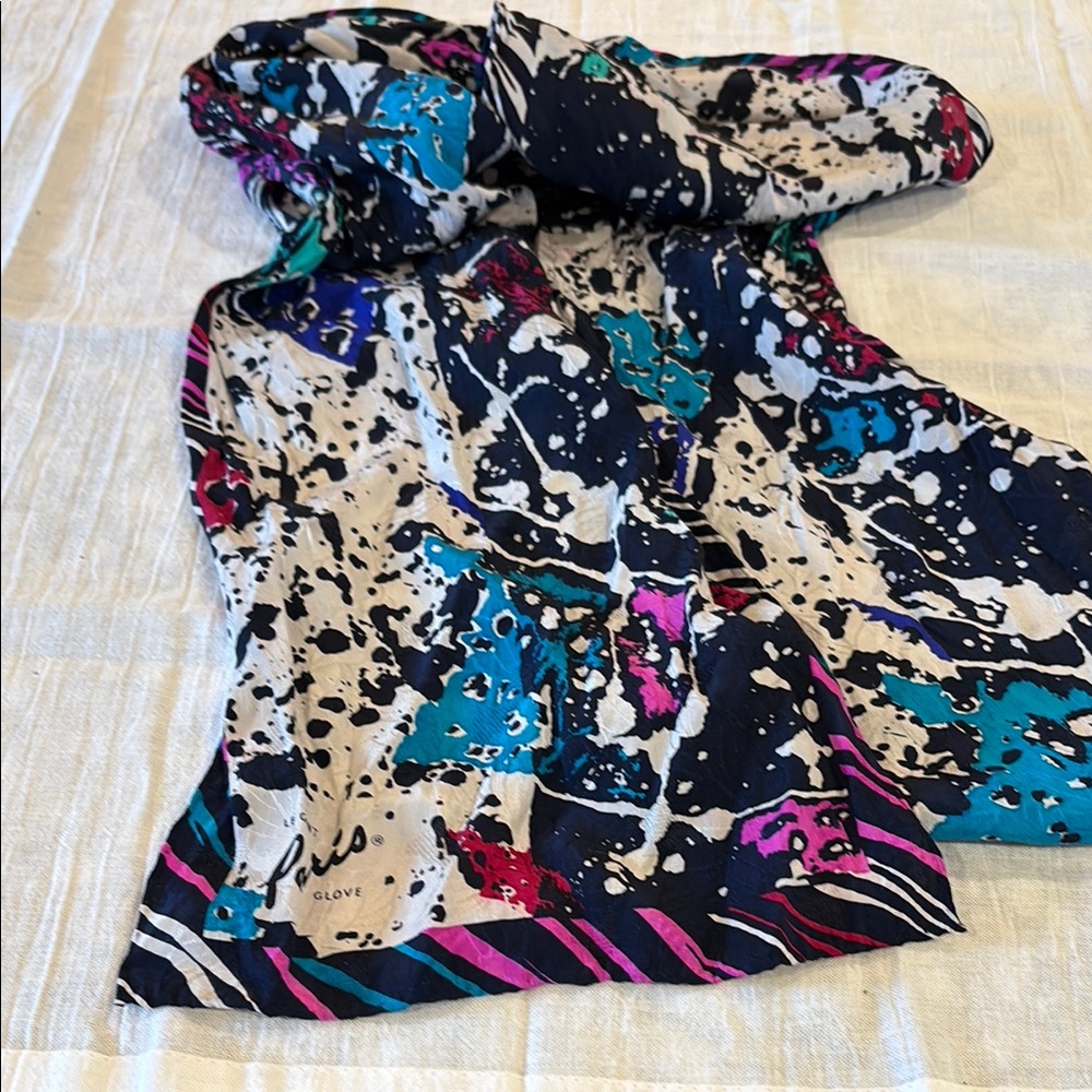 Le Gant Paris Glove Colorful Abstract Scarf Size 56” x “11